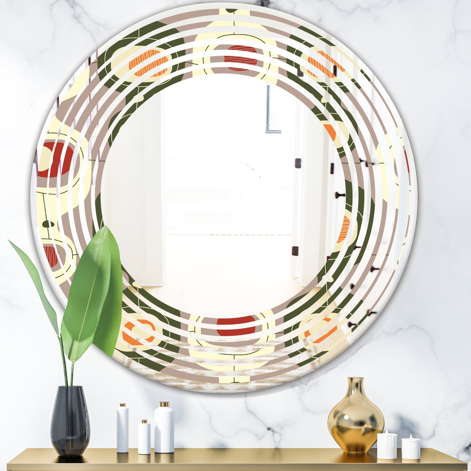Retro Abstract Design X - Modern Round or Oval Wall Mirror - Wave