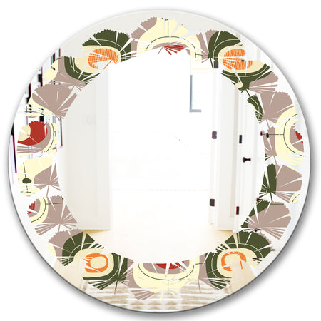 Retro Abstract Design X - Modern Round or Oval Wall Mirror - Leaves