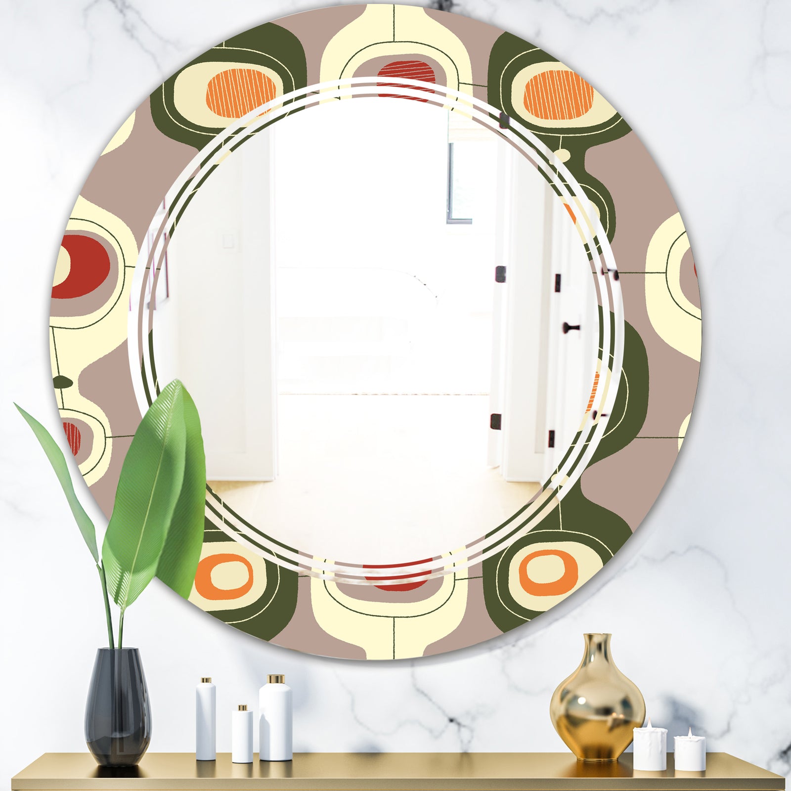 Retro Abstract Design X - Modern Round or Oval Wall Mirror - Triple C