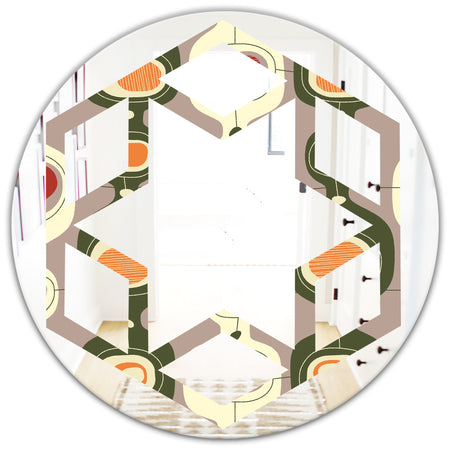Retro Abstract Design X - Modern Round or Oval Wall Mirror - Hexagon Star