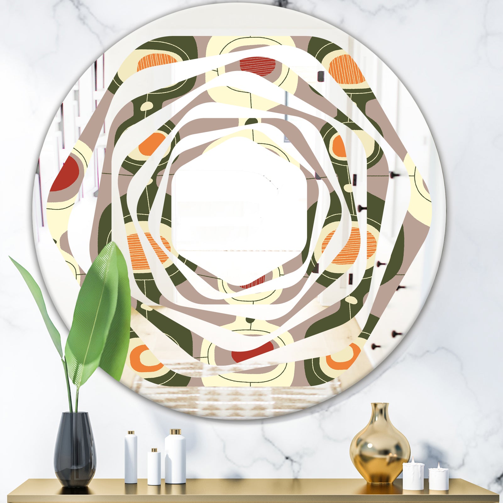 Retro Abstract Design X - Modern Round or Oval Wall Mirror - Whirl
