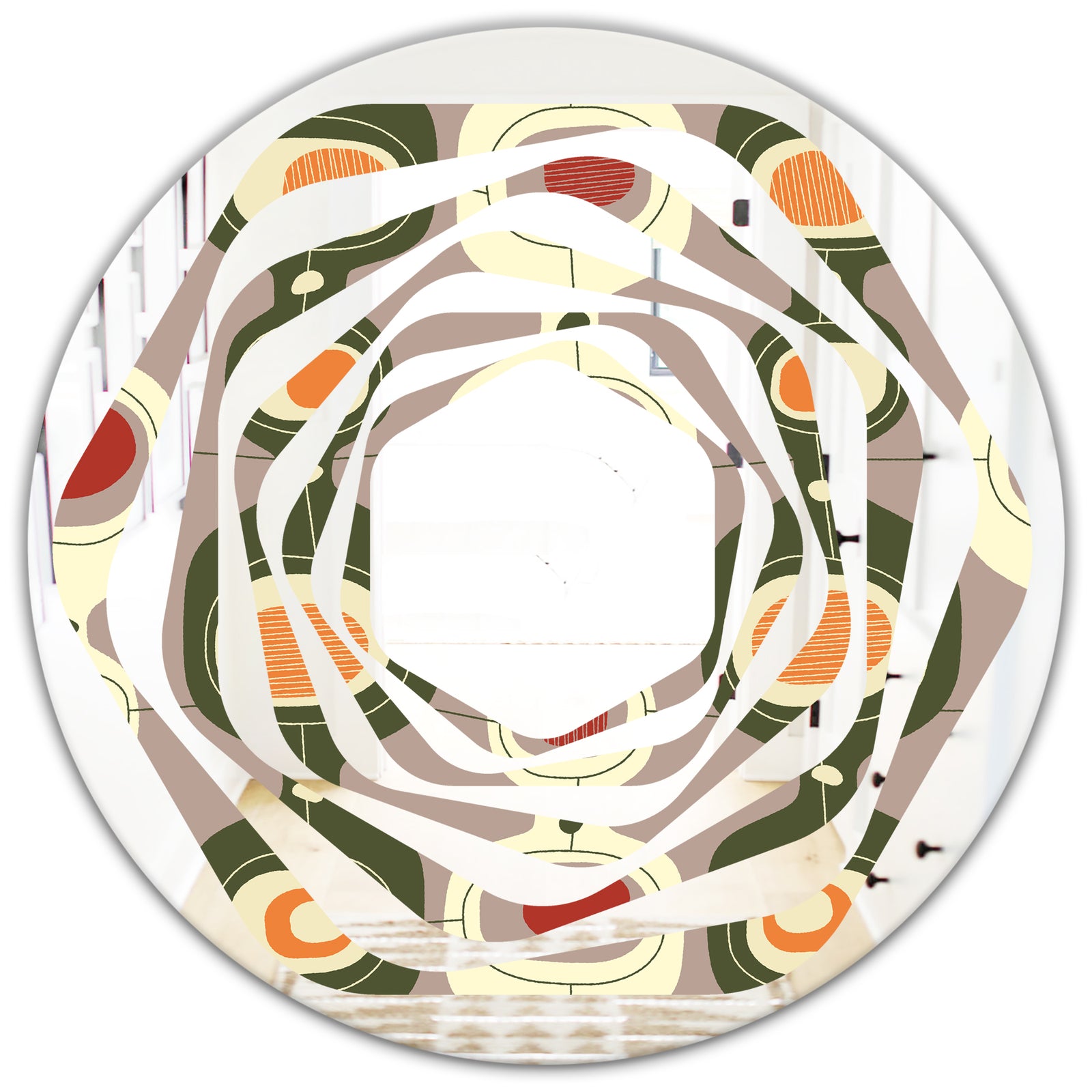 Retro Abstract Design X - Modern Round or Oval Wall Mirror - Whirl