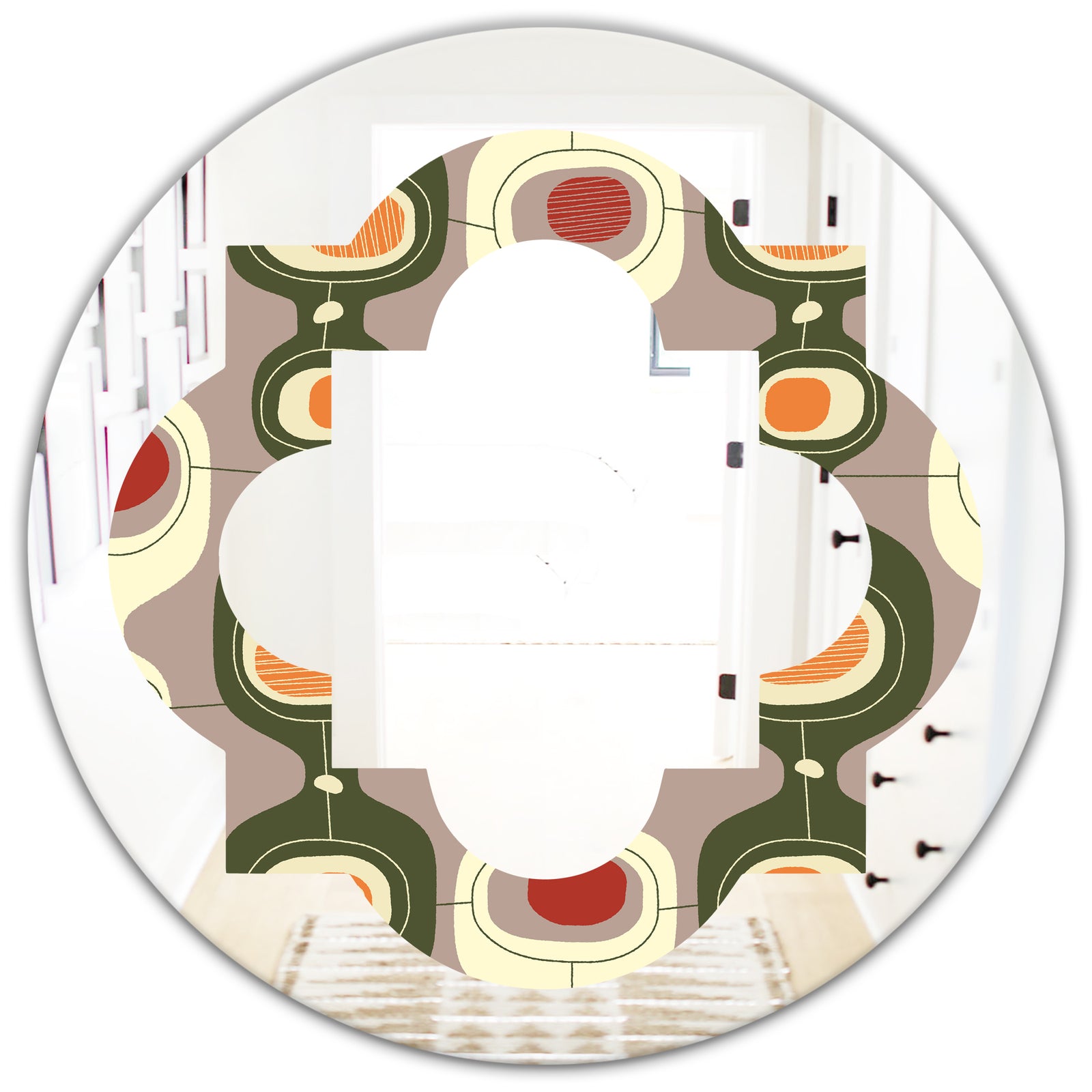 Retro Abstract Design X - Modern Round or Oval Wall Mirror - Quatrefoil