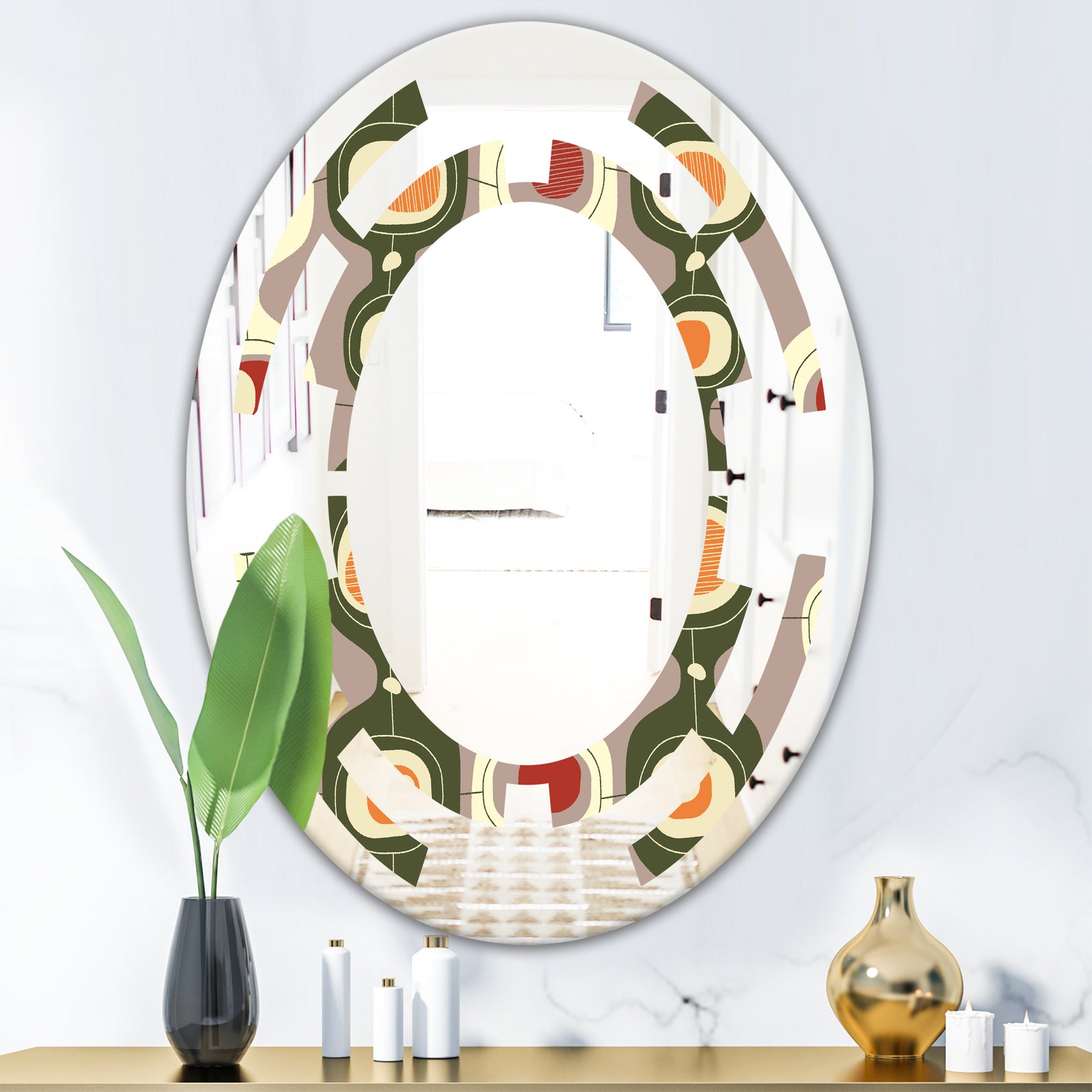 Retro Abstract Design X - Modern Round or Oval Wall Mirror - Space