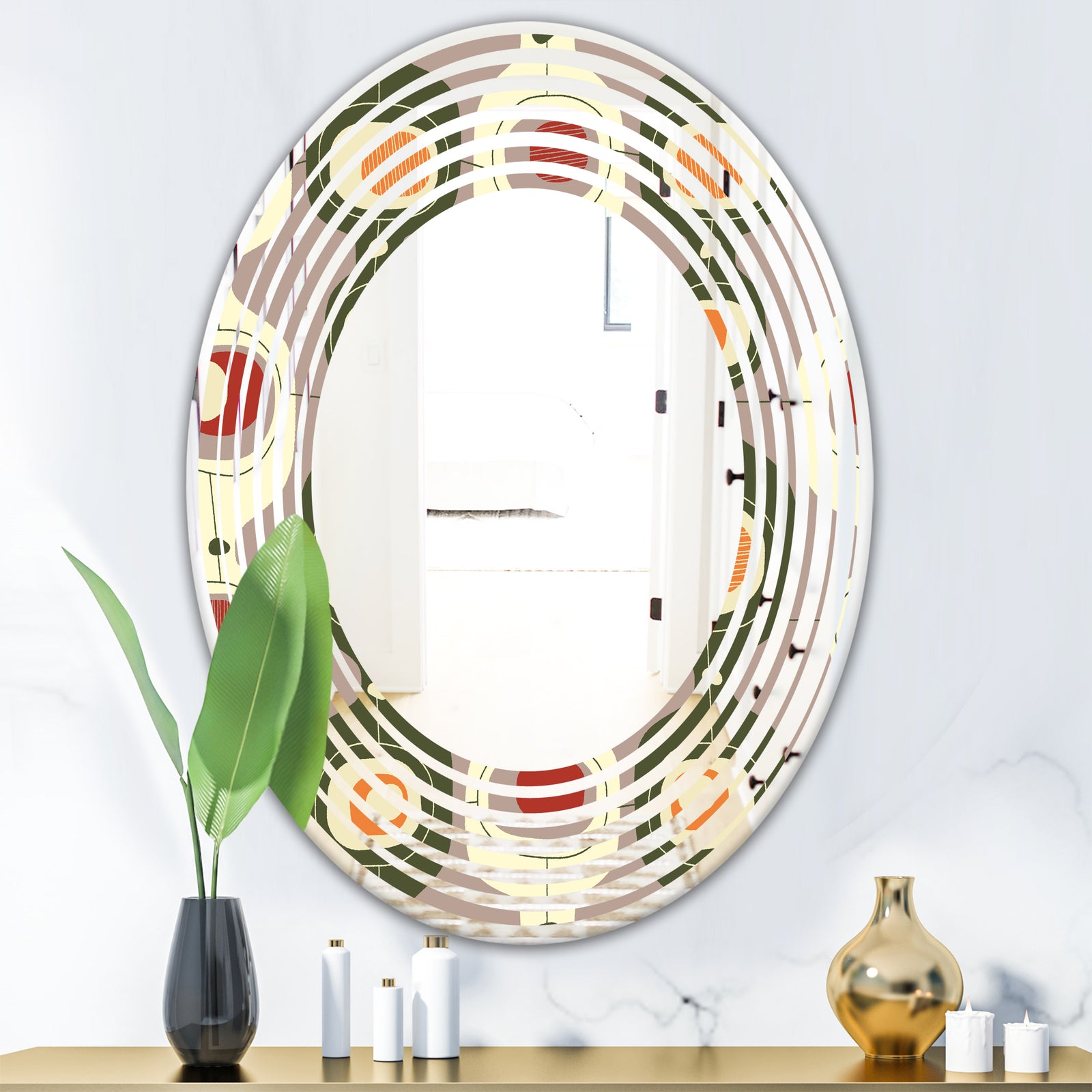 Retro Abstract Design X - Modern Round or Oval Wall Mirror - Wave
