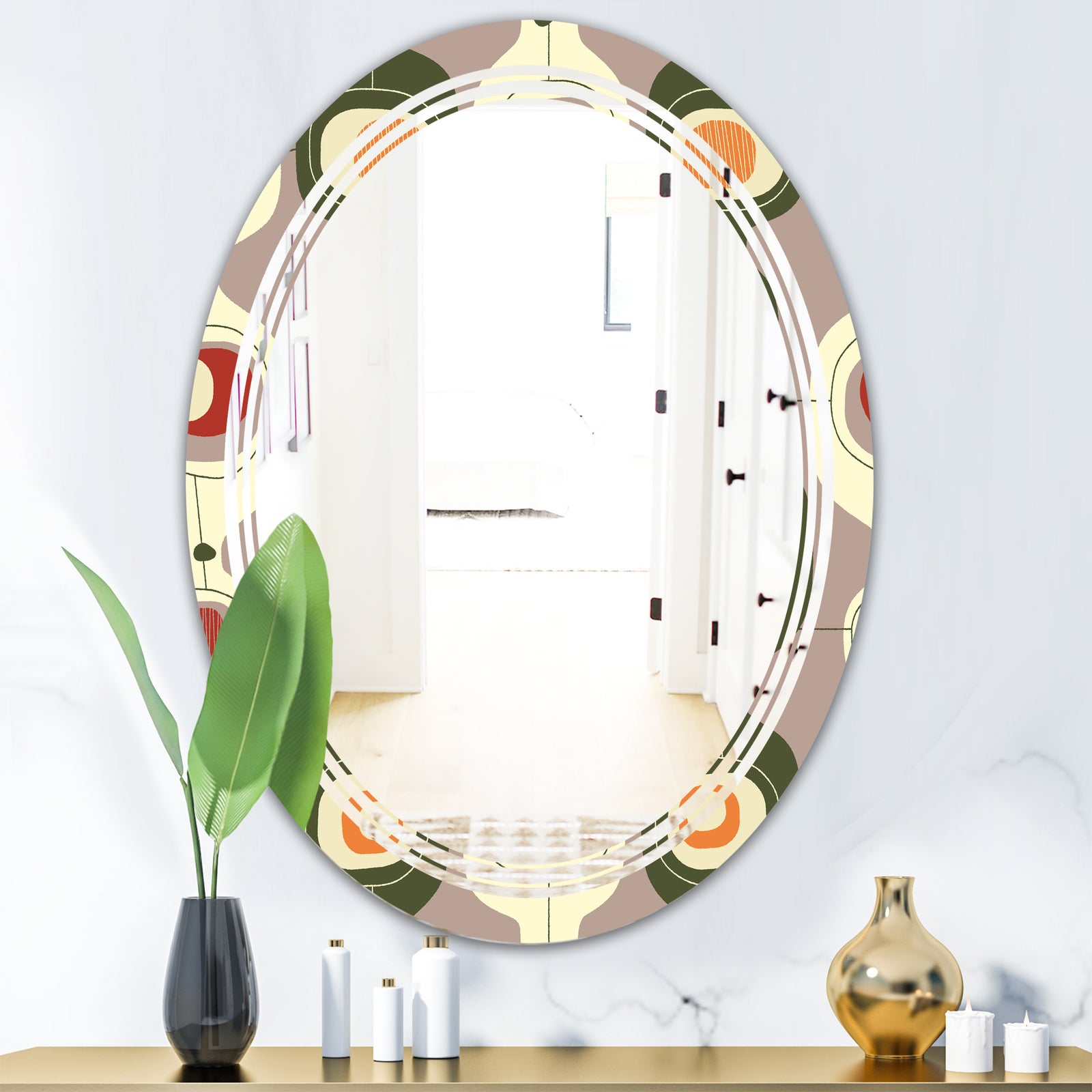 Retro Abstract Design X - Modern Round or Oval Wall Mirror - Triple C