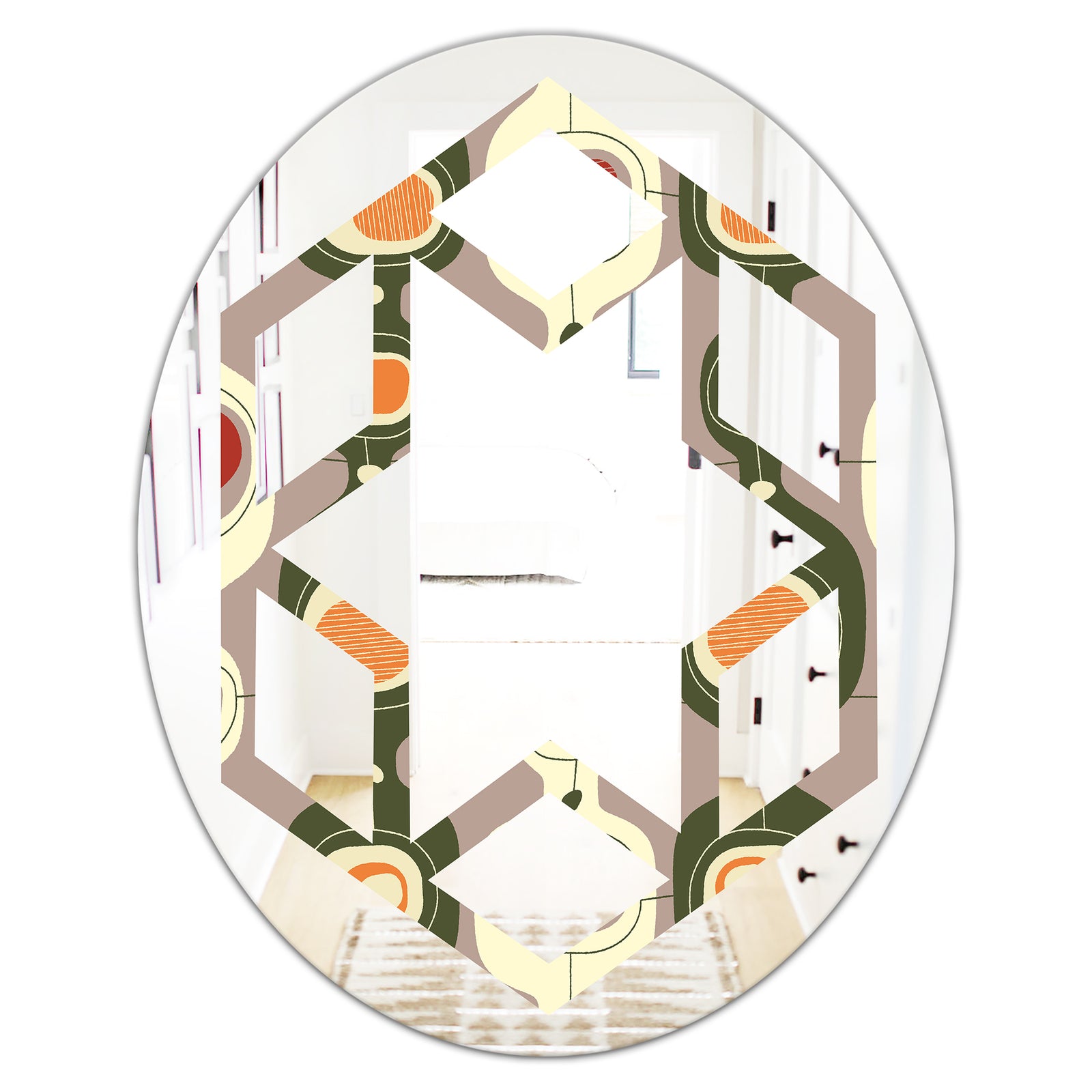 Retro Abstract Design X - Modern Round or Oval Wall Mirror - Hexagon Star