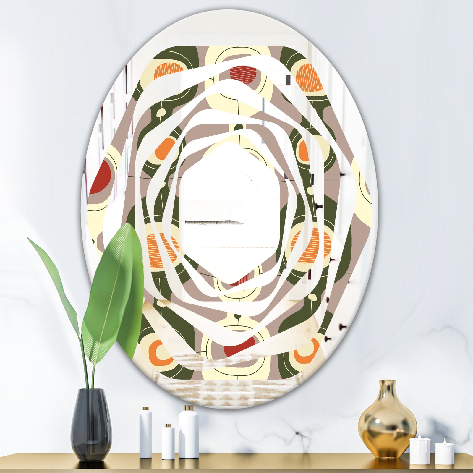Retro Abstract Design X - Modern Round or Oval Wall Mirror - Whirl