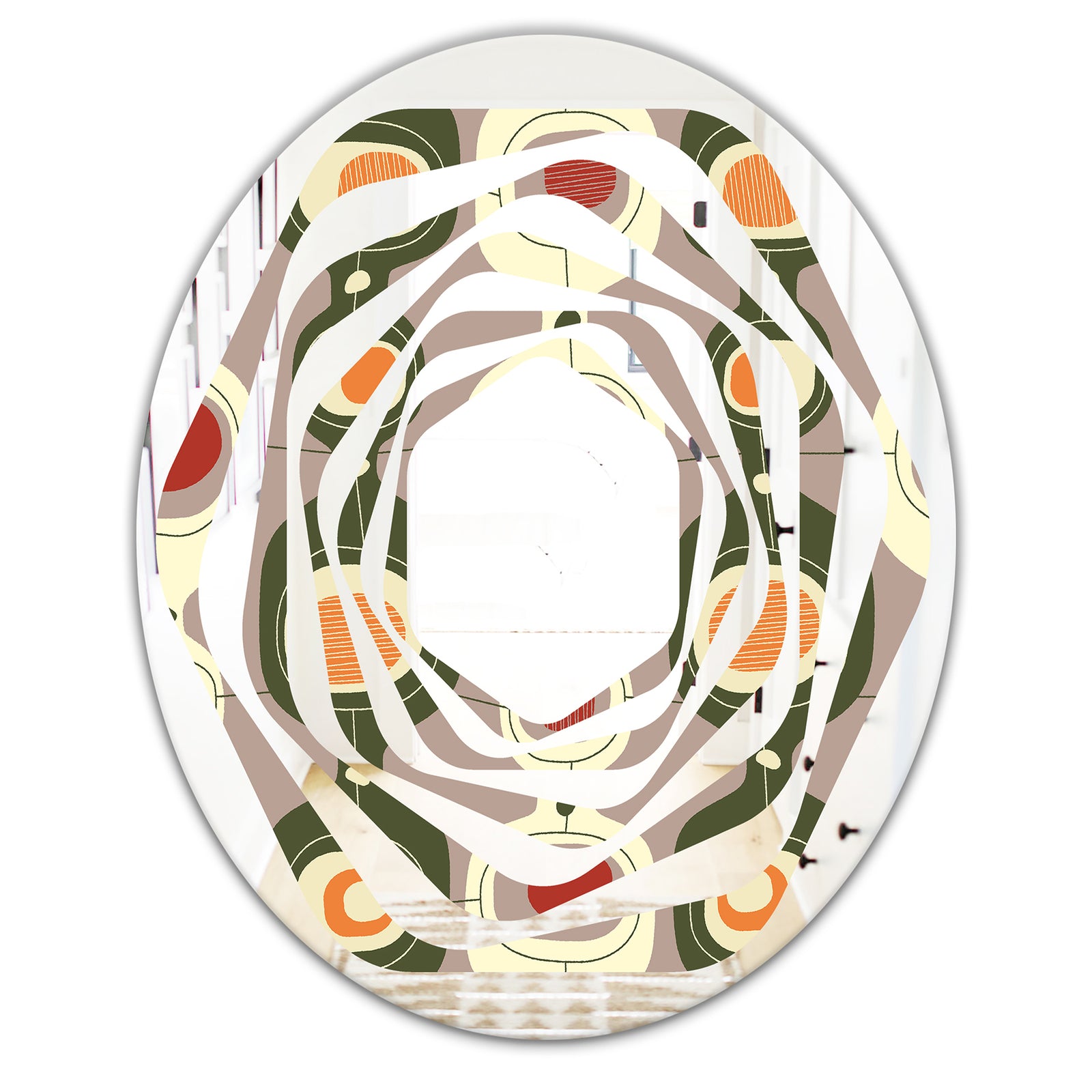 Retro Abstract Design X - Modern Round or Oval Wall Mirror - Whirl