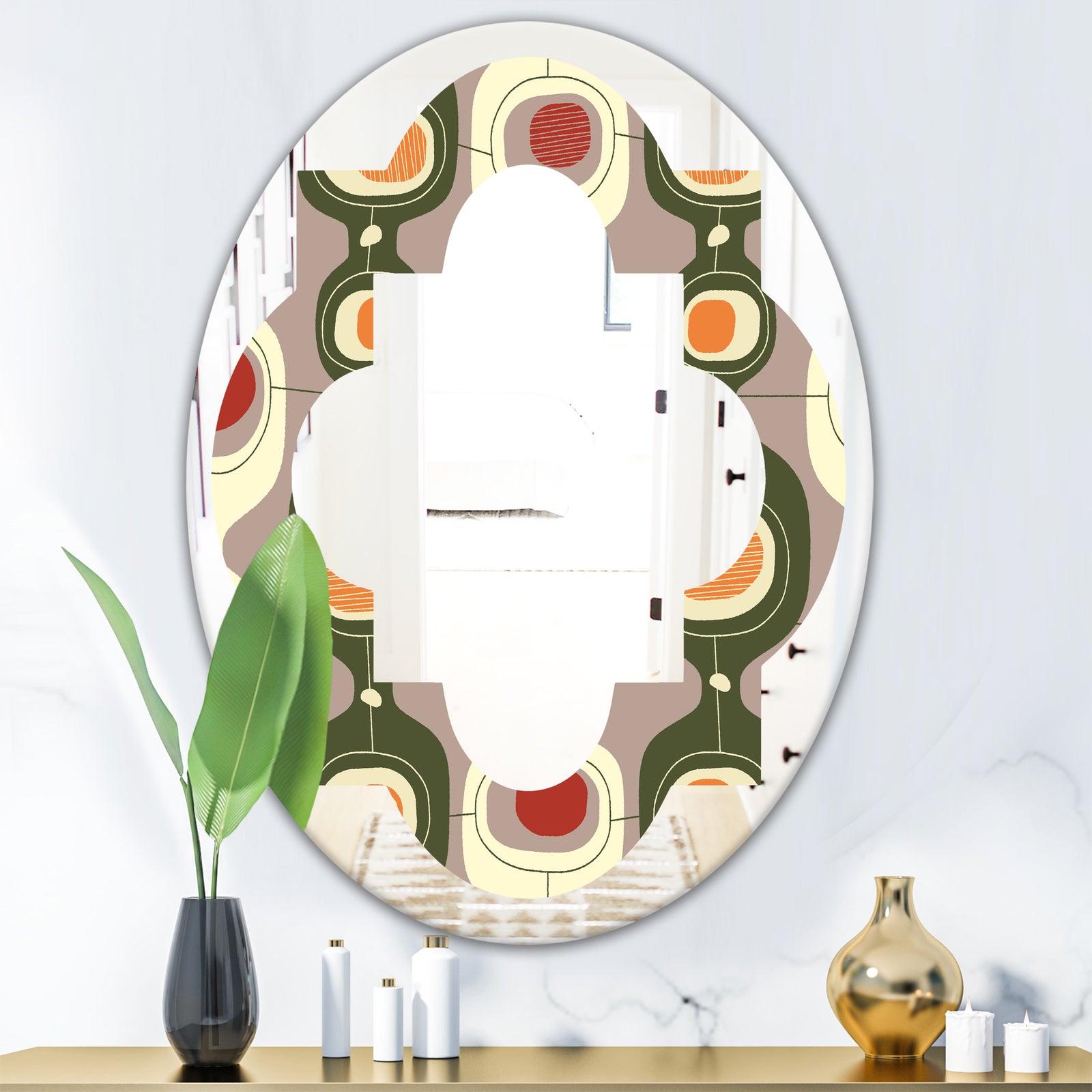 Retro Abstract Design X - Modern Round or Oval Wall Mirror - Quatrefoil