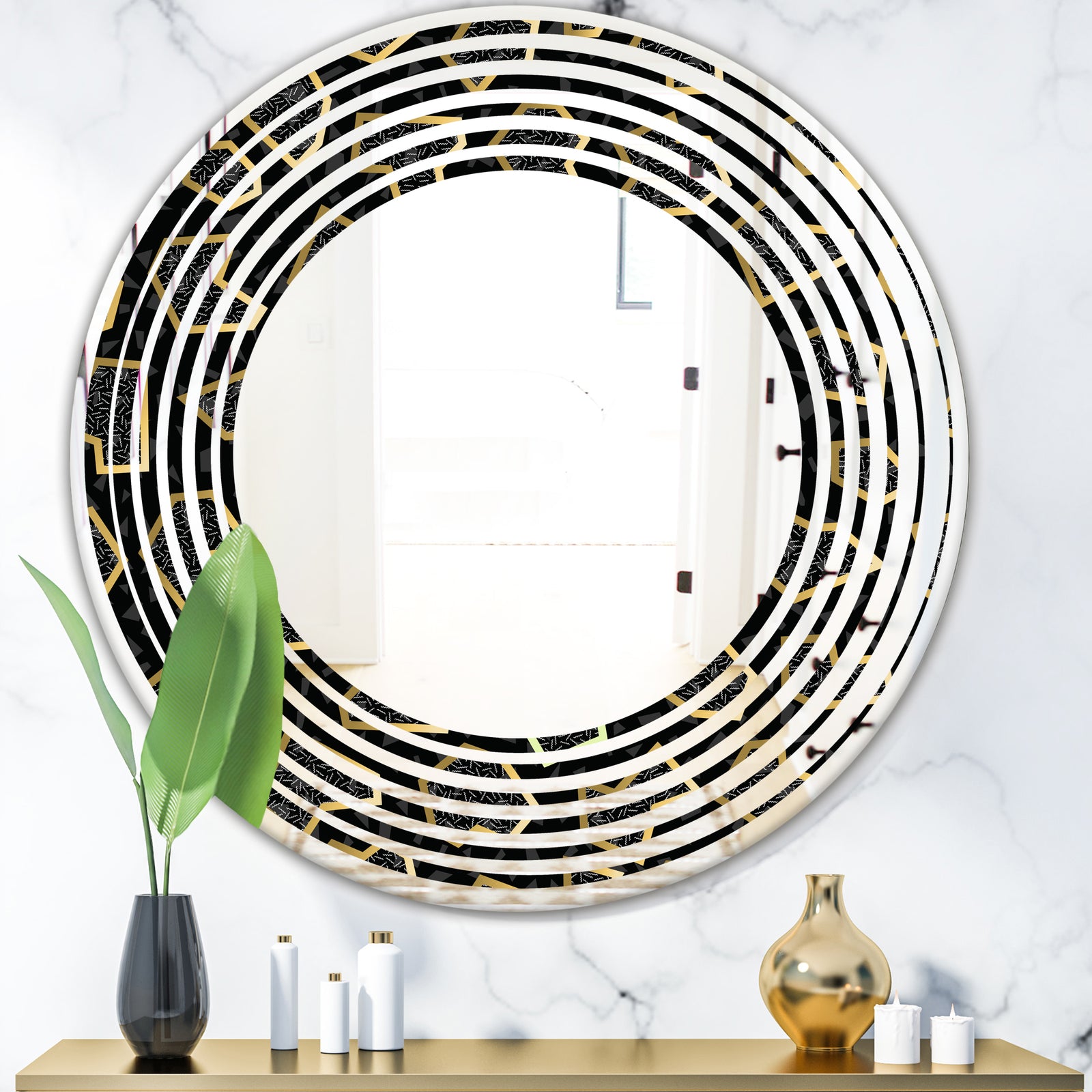 Gold Retro 80s - Modern Round or Oval Wall Mirror - Wave