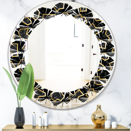 Gold Retro 80s - Modern Round or Oval Wall Mirror - Leaves