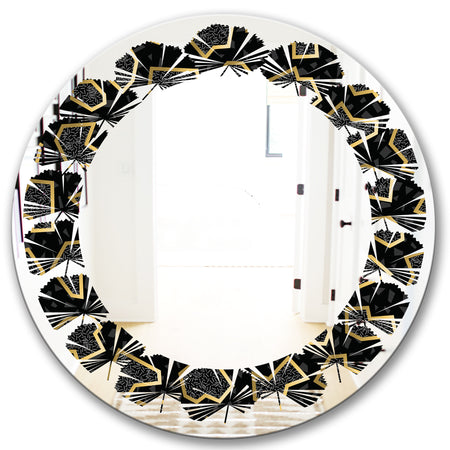 Gold Retro 80s - Modern Round or Oval Wall Mirror - Leaves