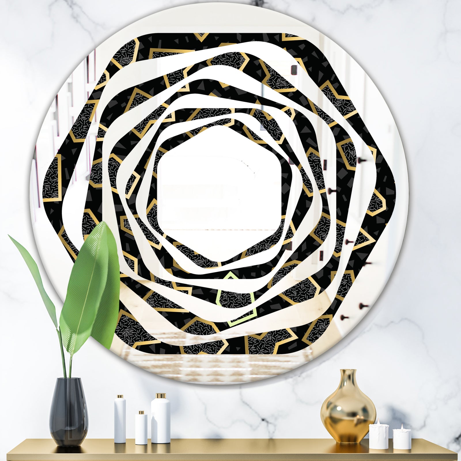 Gold Retro 80s - Modern Round or Oval Wall Mirror - Whirl