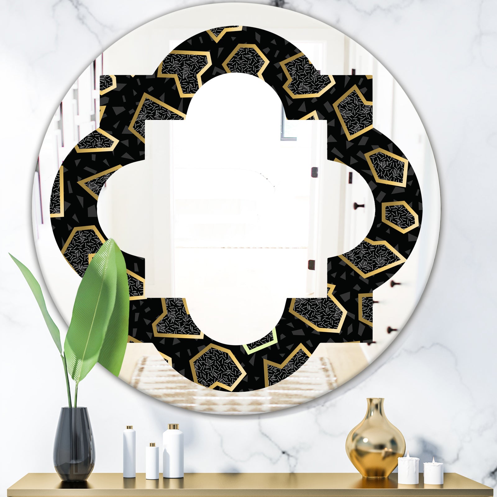 Gold Retro 80s - Modern Round or Oval Wall Mirror - Quatrefoil