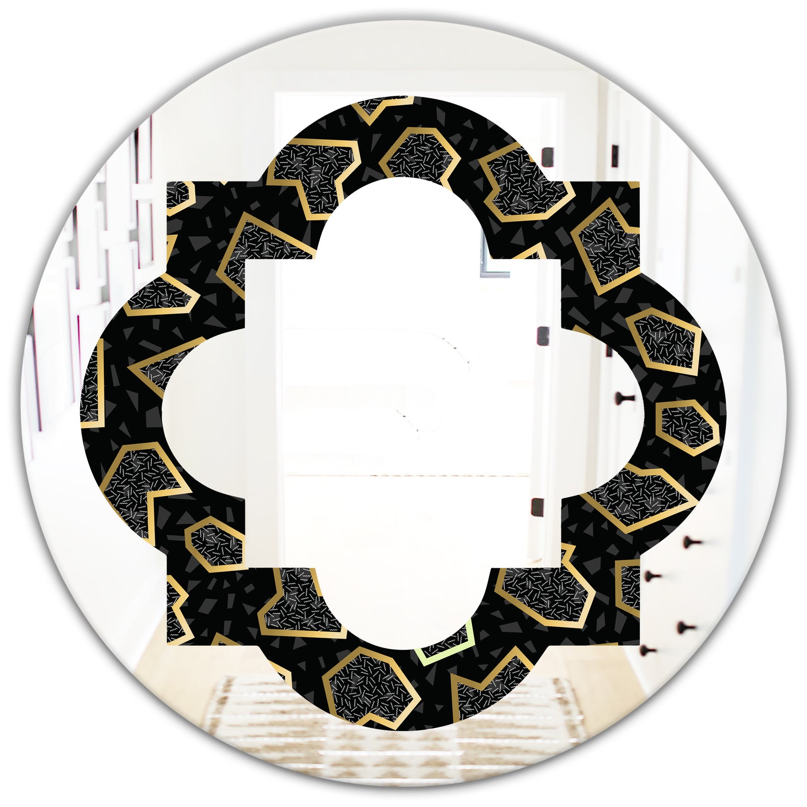 Gold Retro 80s - Modern Round or Oval Wall Mirror - Quatrefoil