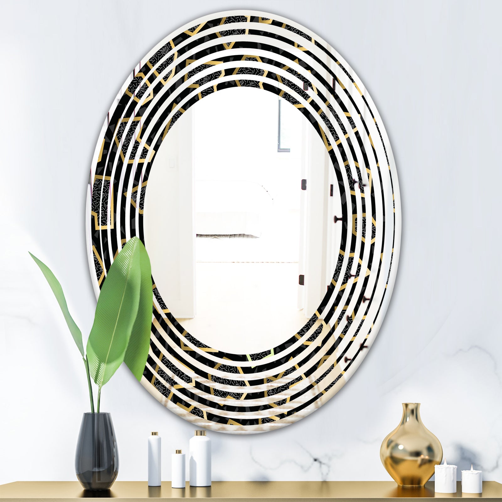 Gold Retro 80s - Modern Round or Oval Wall Mirror - Wave
