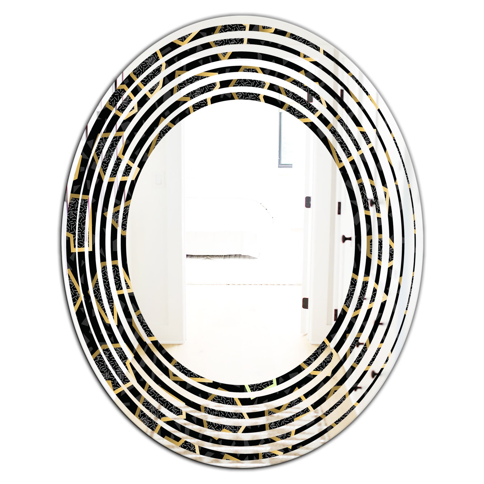 Gold Retro 80s - Modern Round or Oval Wall Mirror - Wave