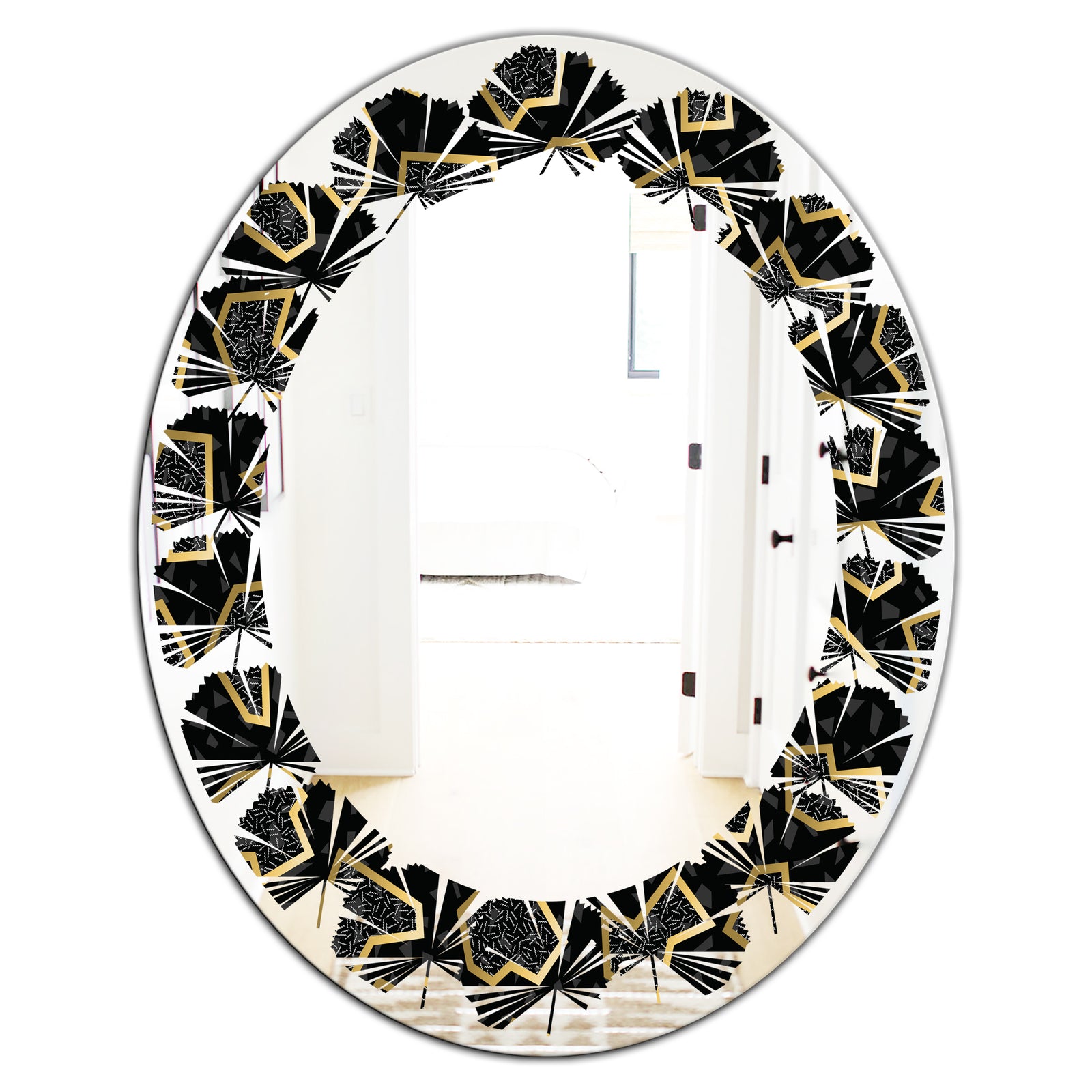 Gold Retro 80s - Modern Round or Oval Wall Mirror - Leaves