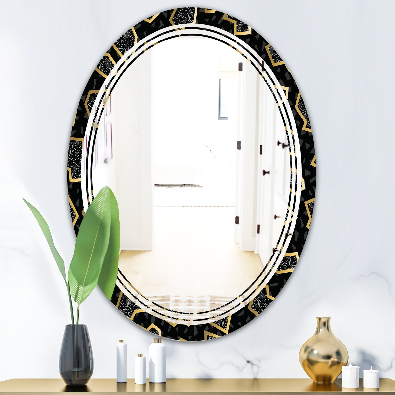 Gold Retro 80s - Modern Round or Oval Wall Mirror - Triple C