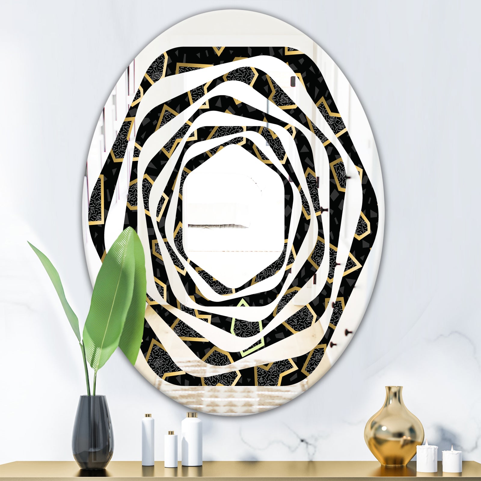 Gold Retro 80s - Modern Round or Oval Wall Mirror - Whirl
