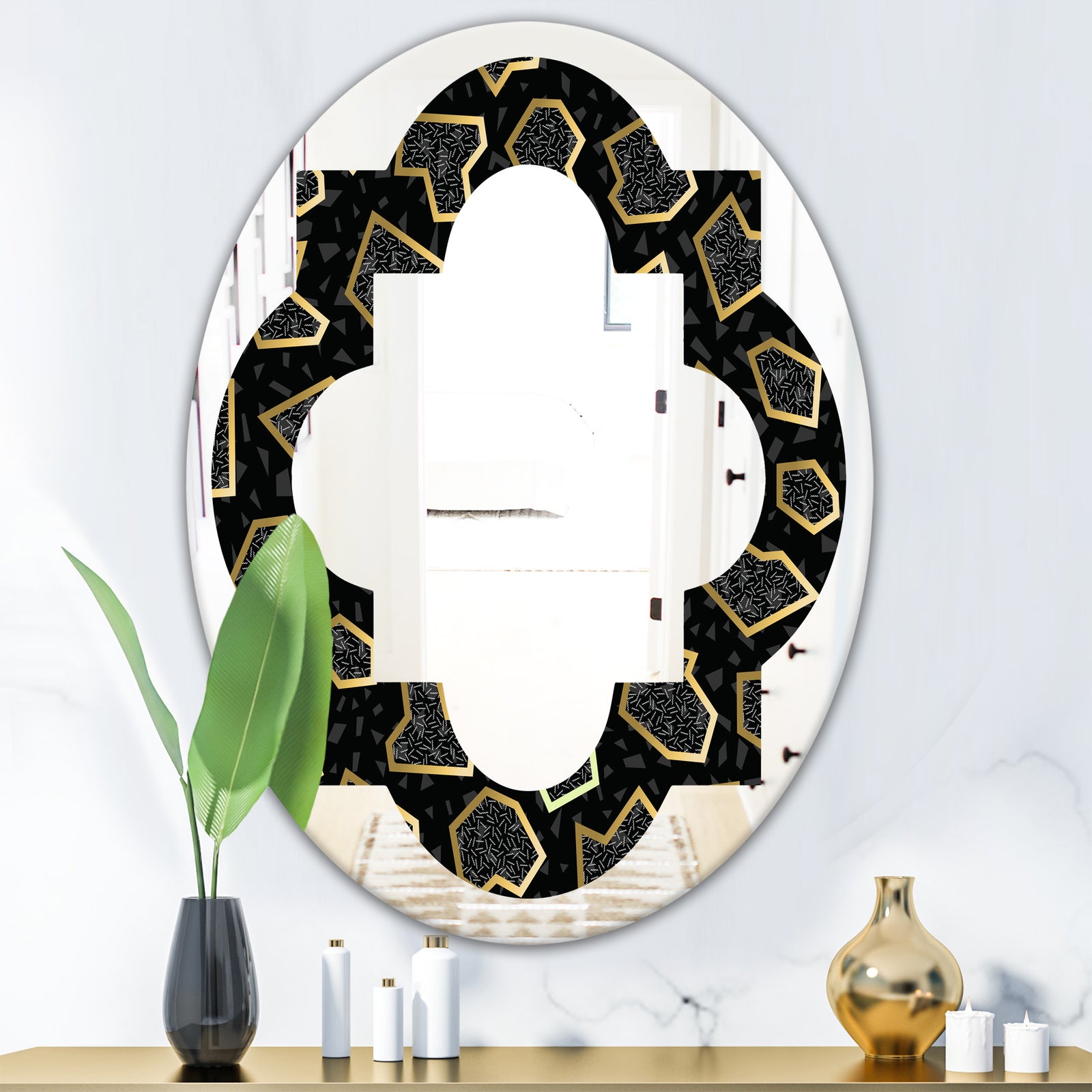 Gold Retro 80s - Modern Round or Oval Wall Mirror - Quatrefoil