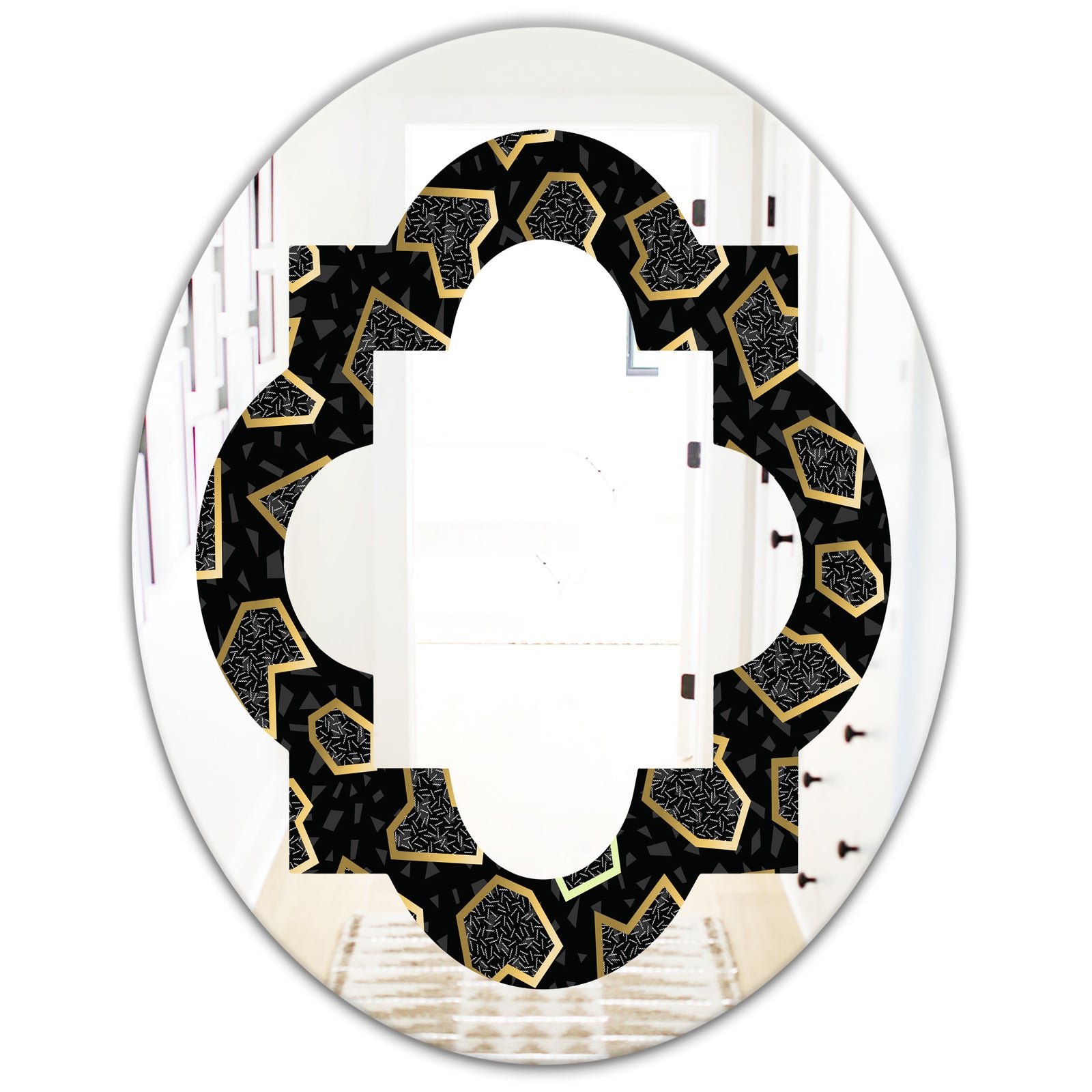 Gold Retro 80s - Modern Round or Oval Wall Mirror - Quatrefoil