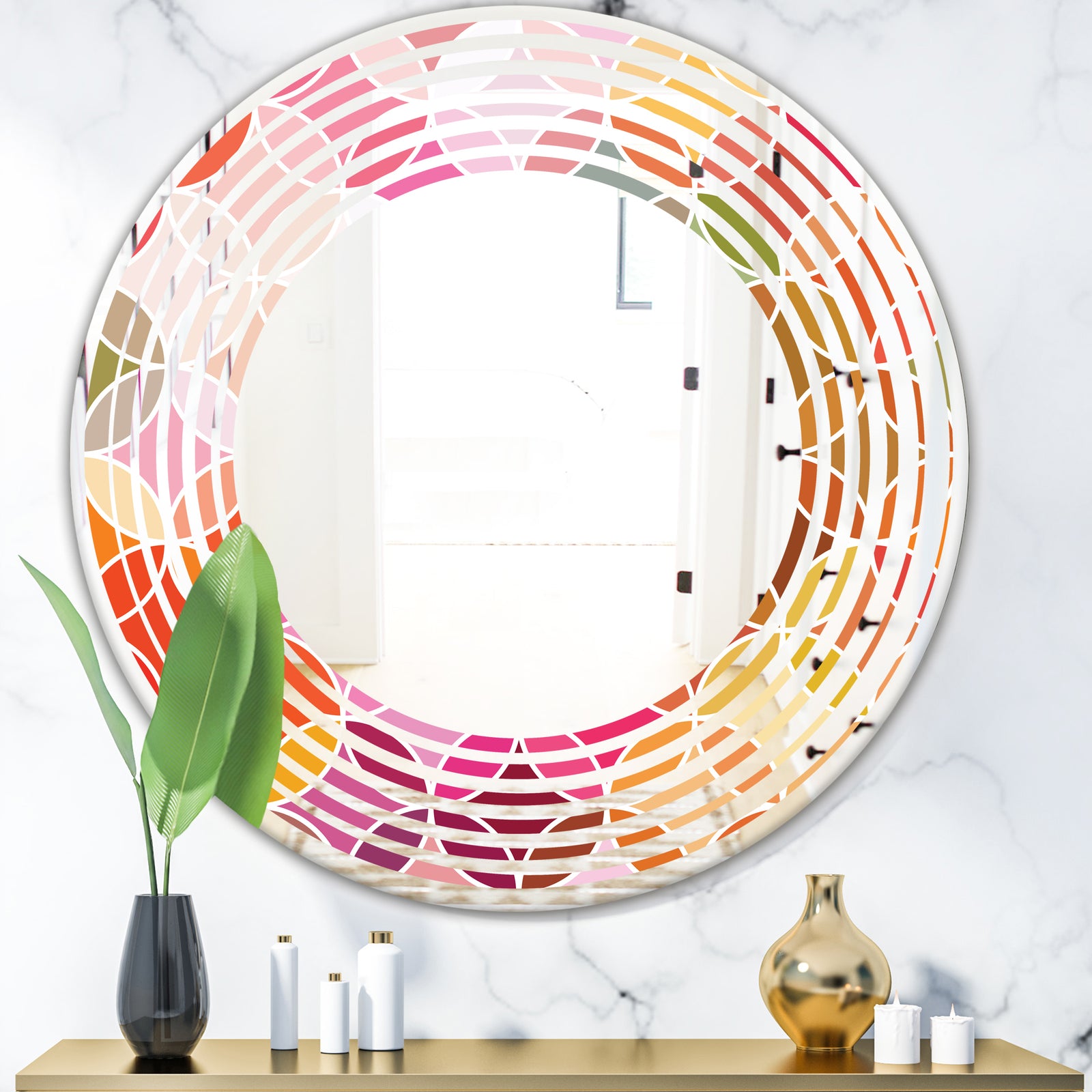 Geometrical Retro Design II - Modern Round or Oval Wall Mirror - Wave
