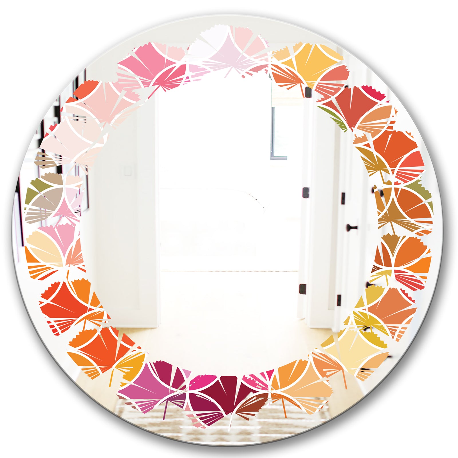 Geometrical Retro Design II - Modern Round or Oval Wall Mirror - Leaves