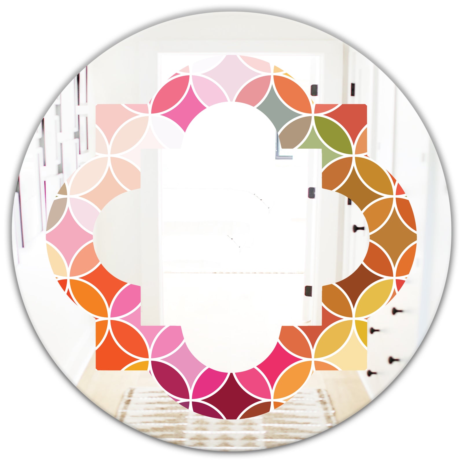 Geometrical Retro Design II - Modern Round or Oval Wall Mirror - Quatrefoil