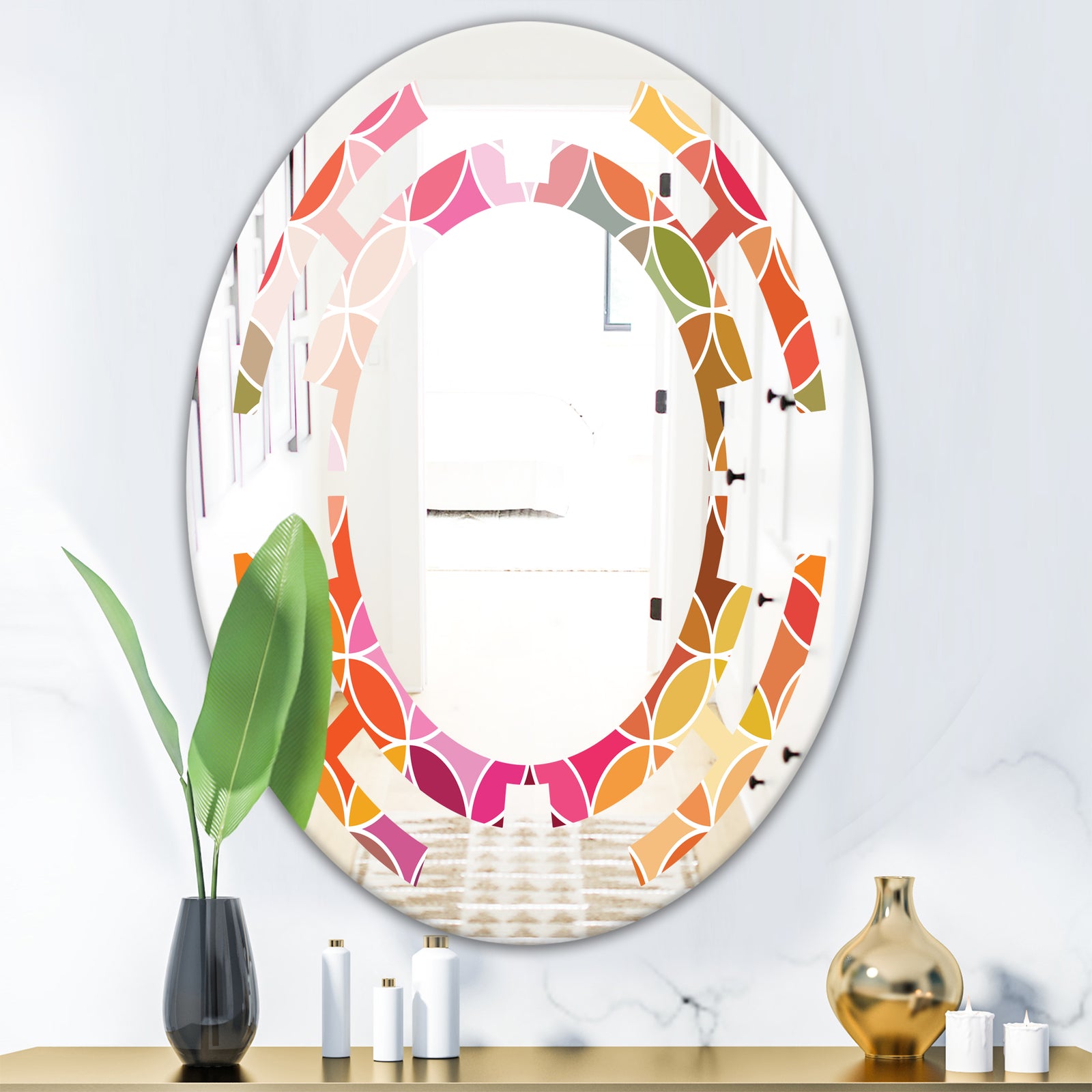 Geometrical Retro Design II - Modern Round or Oval Wall Mirror - Space