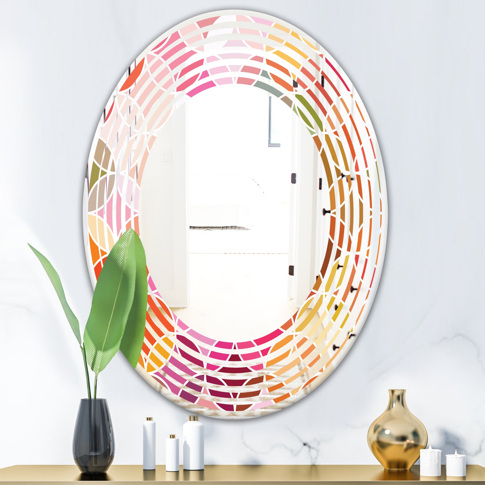 Geometrical Retro Design II - Modern Round or Oval Wall Mirror - Wave