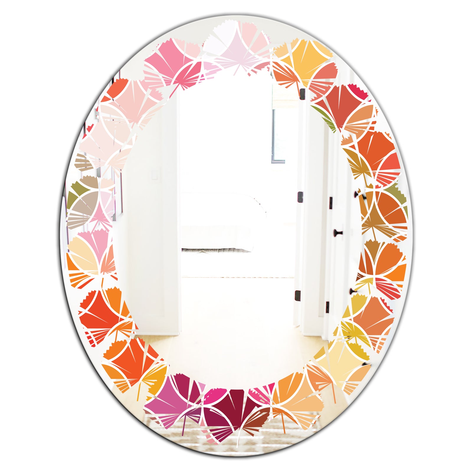 Geometrical Retro Design II - Modern Round or Oval Wall Mirror - Leaves
