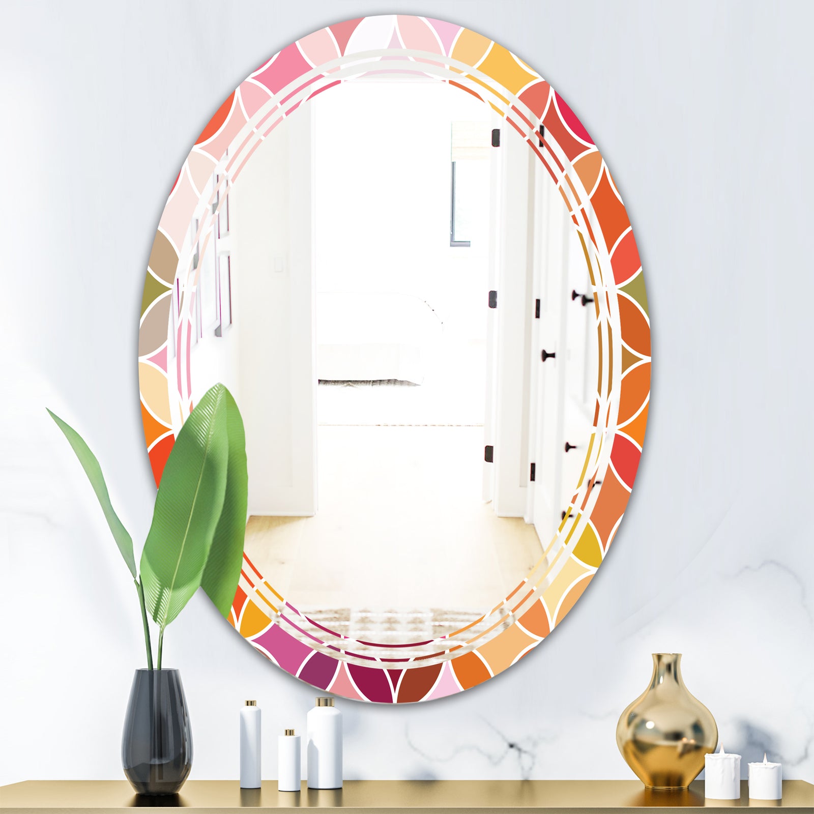 Geometrical Retro Design II - Modern Round or Oval Wall Mirror - Triple C