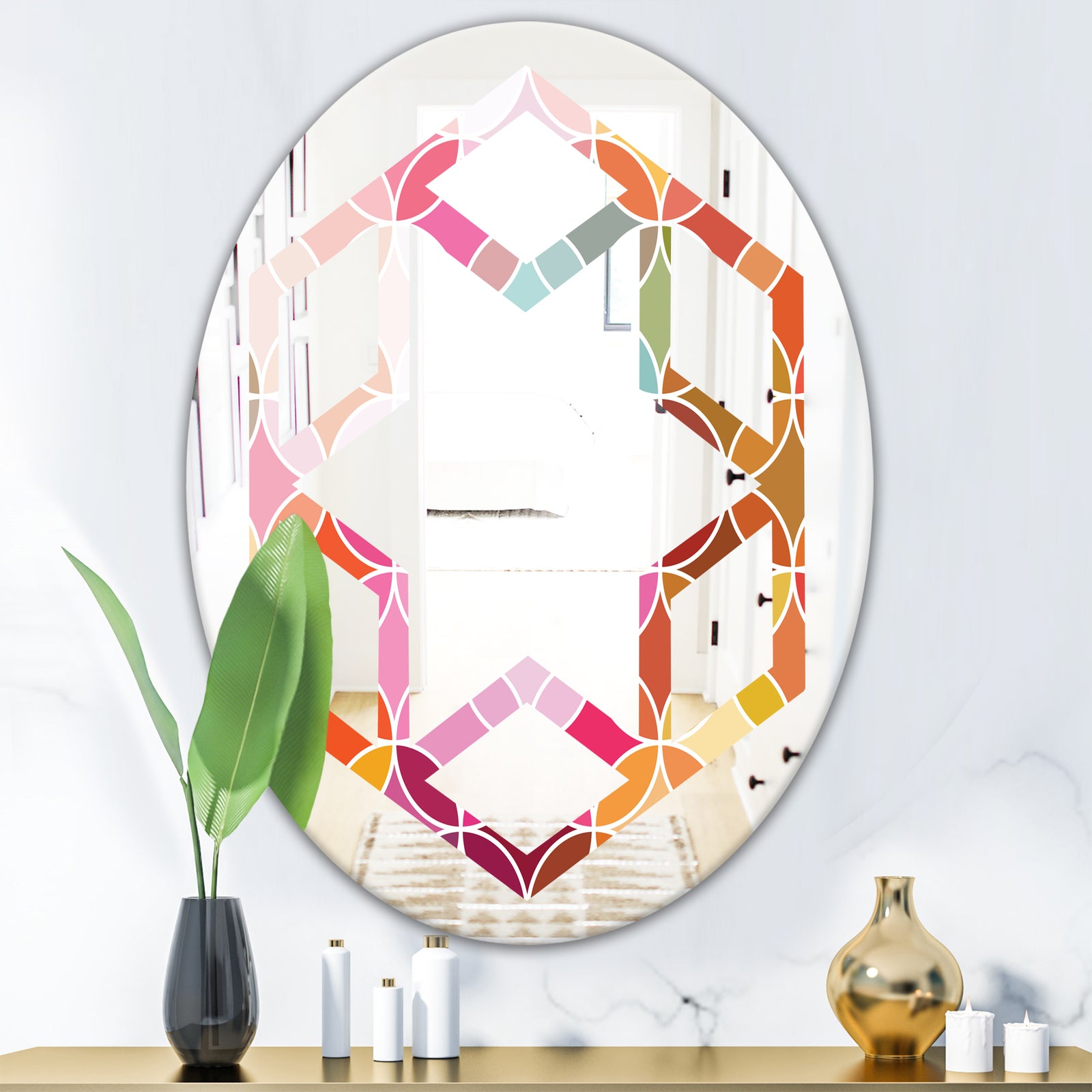 Geometrical Retro Design II - Modern Round or Oval Wall Mirror - Hexagon Star