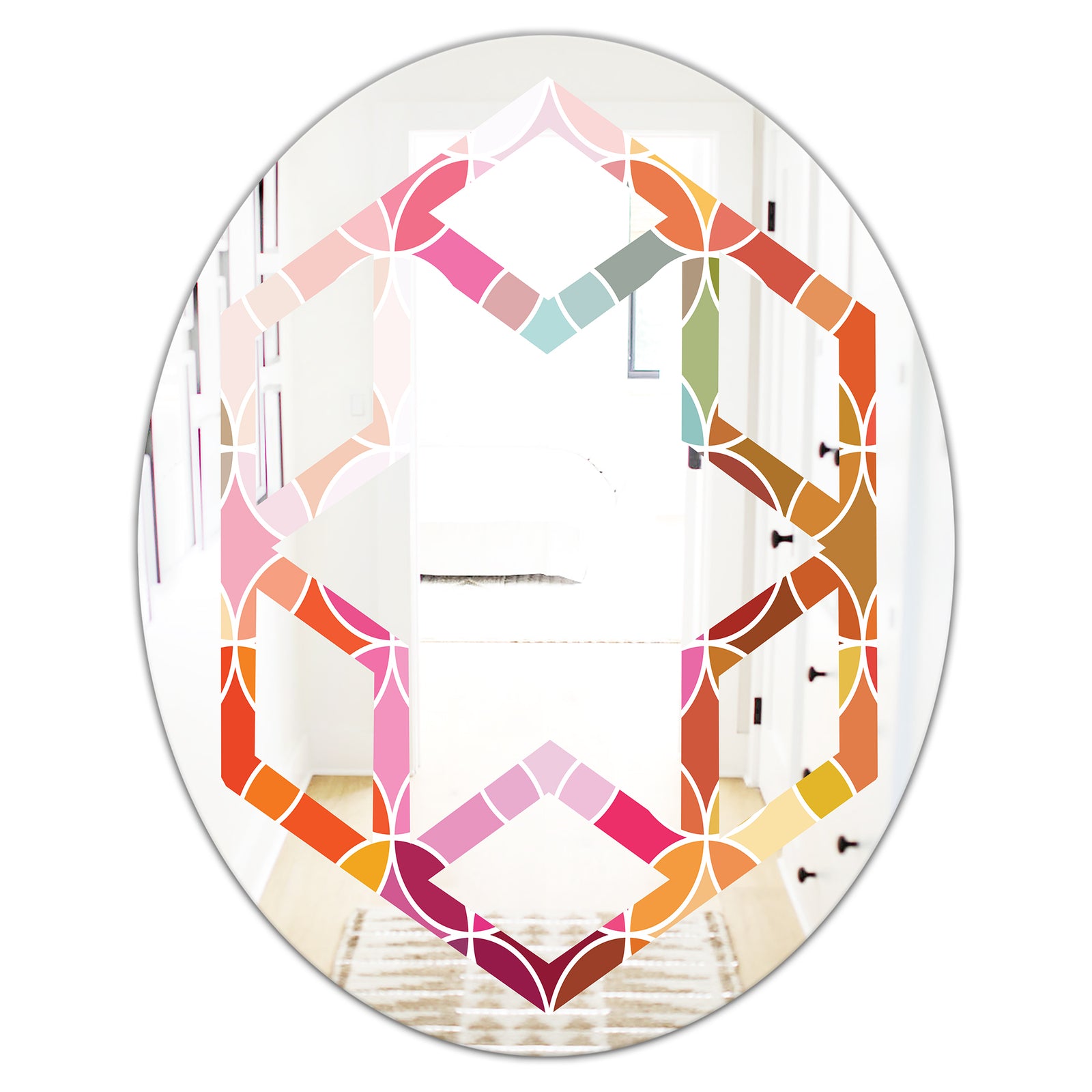 Geometrical Retro Design II - Modern Round or Oval Wall Mirror - Hexagon Star