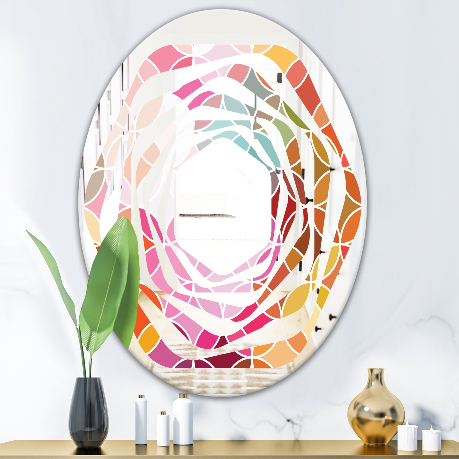 Geometrical Retro Design II - Modern Round or Oval Wall Mirror - Whirl