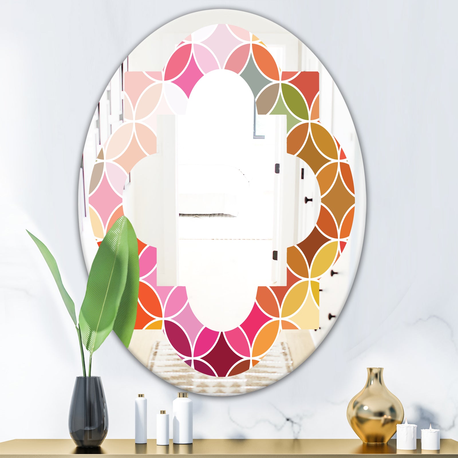 Geometrical Retro Design II - Modern Round or Oval Wall Mirror - Quatrefoil