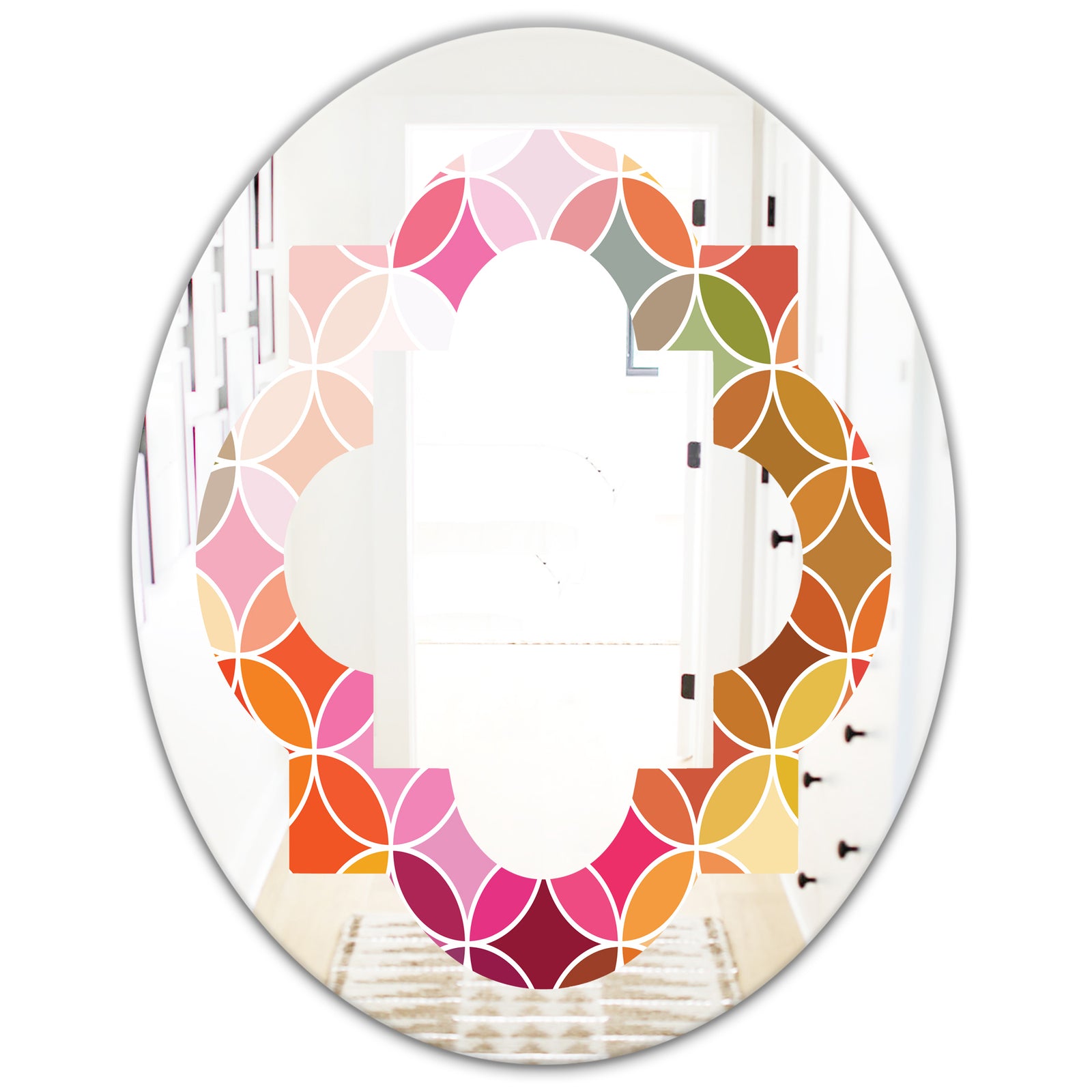Geometrical Retro Design II - Modern Round or Oval Wall Mirror - Quatrefoil
