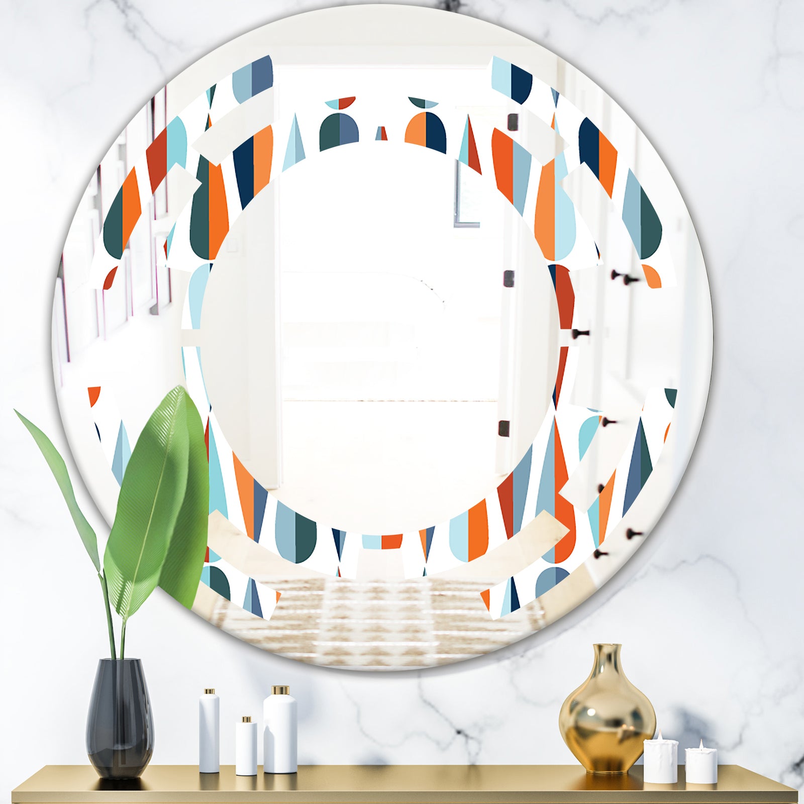 Retro Abstract Drops V - Modern Round or Oval Wall Mirror - Space