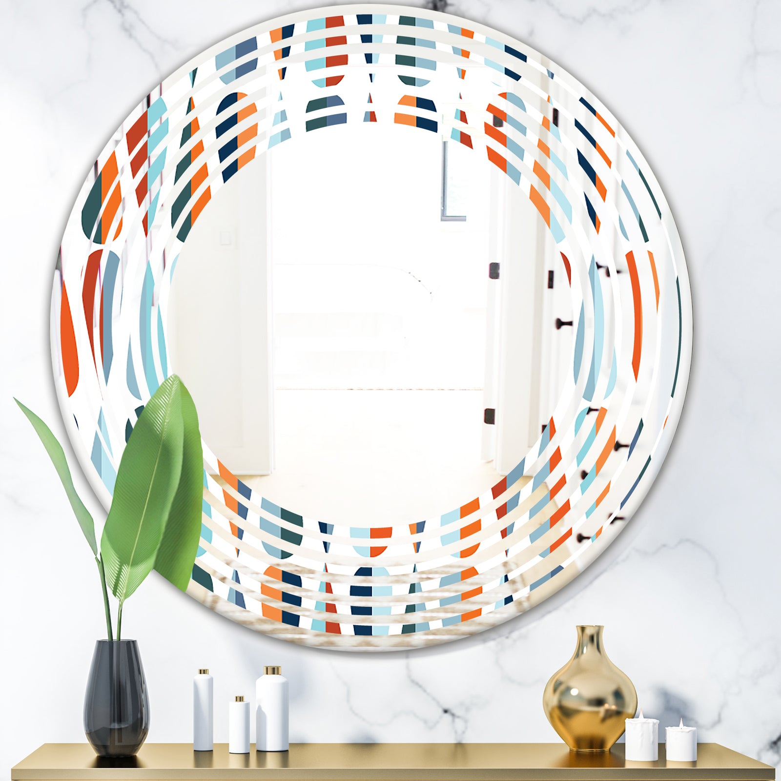 Retro Abstract Drops V - Modern Round or Oval Wall Mirror - Wave