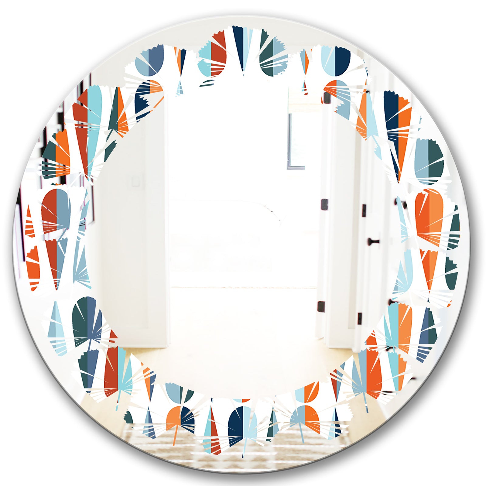 Retro Abstract Drops V - Modern Round or Oval Wall Mirror - Leaves