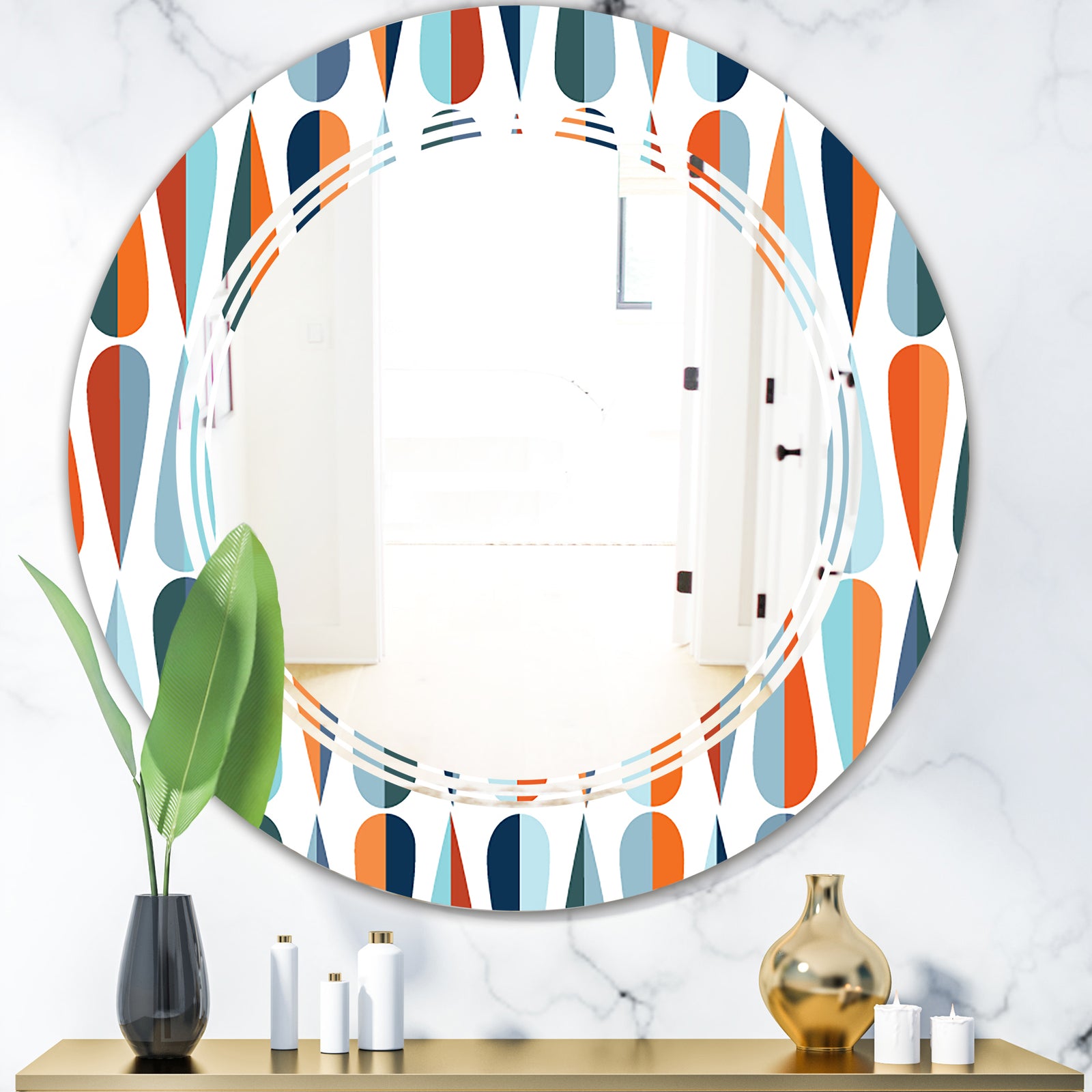 Retro Abstract Drops V - Modern Round or Oval Wall Mirror - Triple C