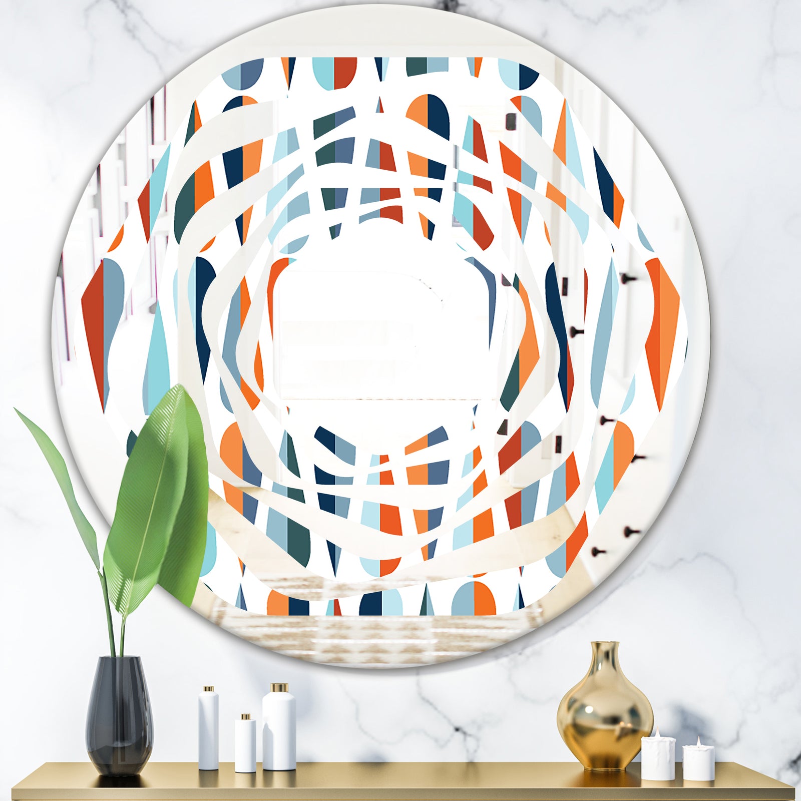 Retro Abstract Drops V - Modern Round or Oval Wall Mirror - Whirl