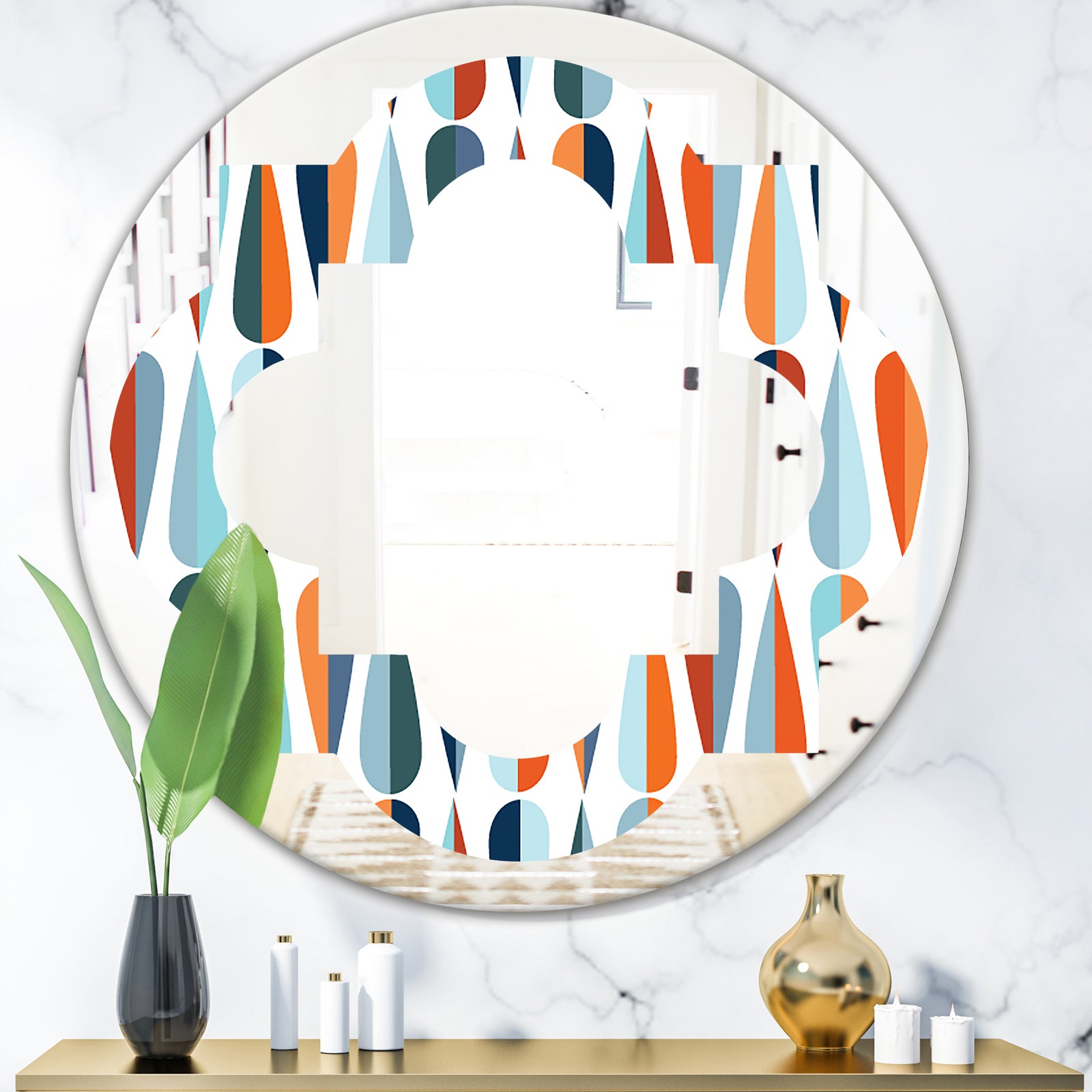 Retro Abstract Drops V - Modern Round or Oval Wall Mirror - Quatrefoil