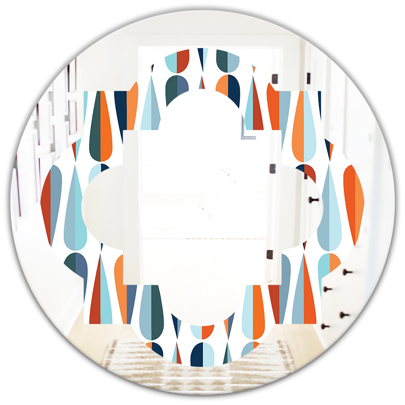 Retro Abstract Drops V - Modern Round or Oval Wall Mirror - Quatrefoil