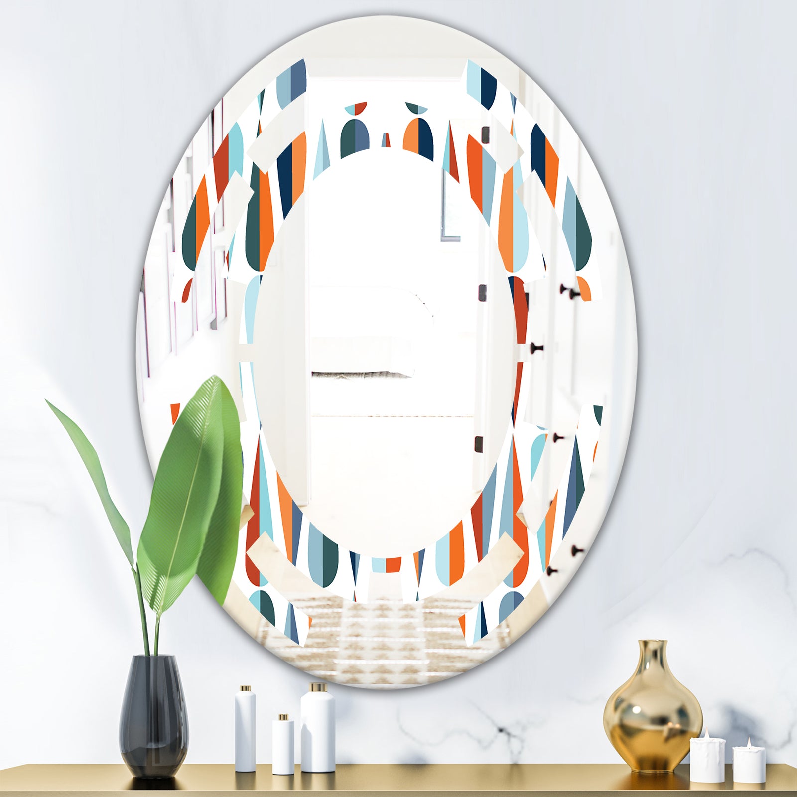 Retro Abstract Drops V - Modern Round or Oval Wall Mirror - Space