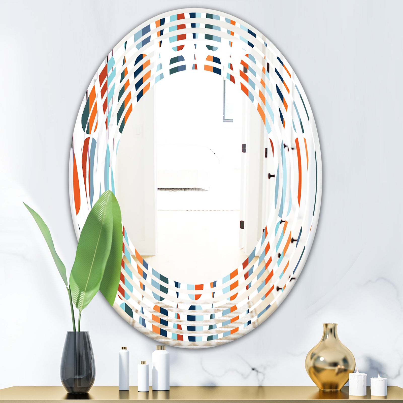 Retro Abstract Drops V - Modern Round or Oval Wall Mirror - Wave