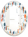 Retro Abstract Drops V - Modern Round or Oval Wall Mirror - Leaves