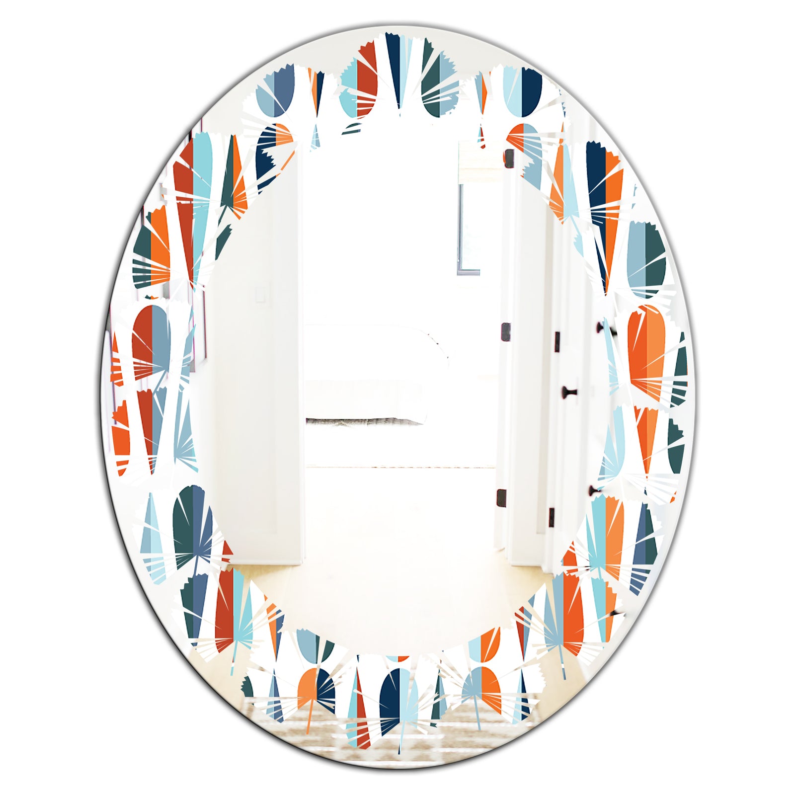 Retro Abstract Drops V - Modern Round or Oval Wall Mirror - Leaves